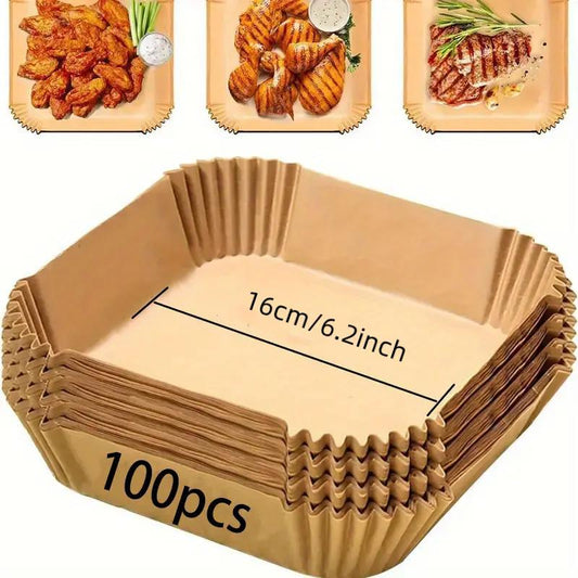 Kitchen Gadgets Air Fryer Disposable Paper Liner, 100Pcs Non-Stick Oil-Proof Waterproof Air Fryer Parchment Paper, Outdoor Multi-Purpose Parchment Paper Sheet for Baking, Roasting, Kitchen Accessories