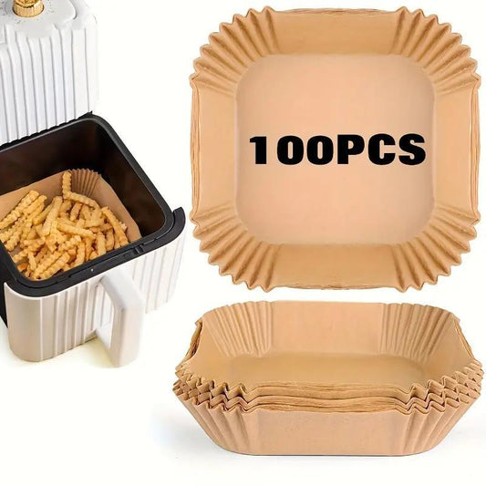 Kitchen Gadgets Air Fryer Disposable Paper Liner, 100Pcs Non-Stick Oil-Proof Waterproof Air Fryer Parchment Paper, Outdoor Multi-Purpose Parchment Paper Sheet for Baking, Roasting, Kitchen Accessories