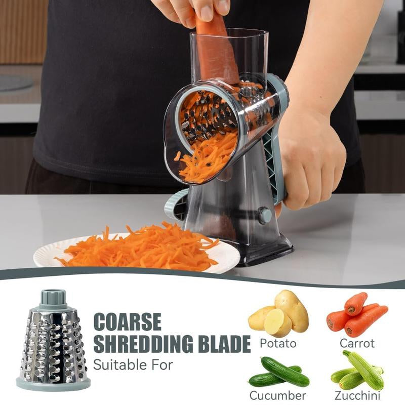 Rotary Cheese Grater with Handle – 3-Blade Vegetable & Cheese Shredder for Kitchen (Grey Blue) Utensils