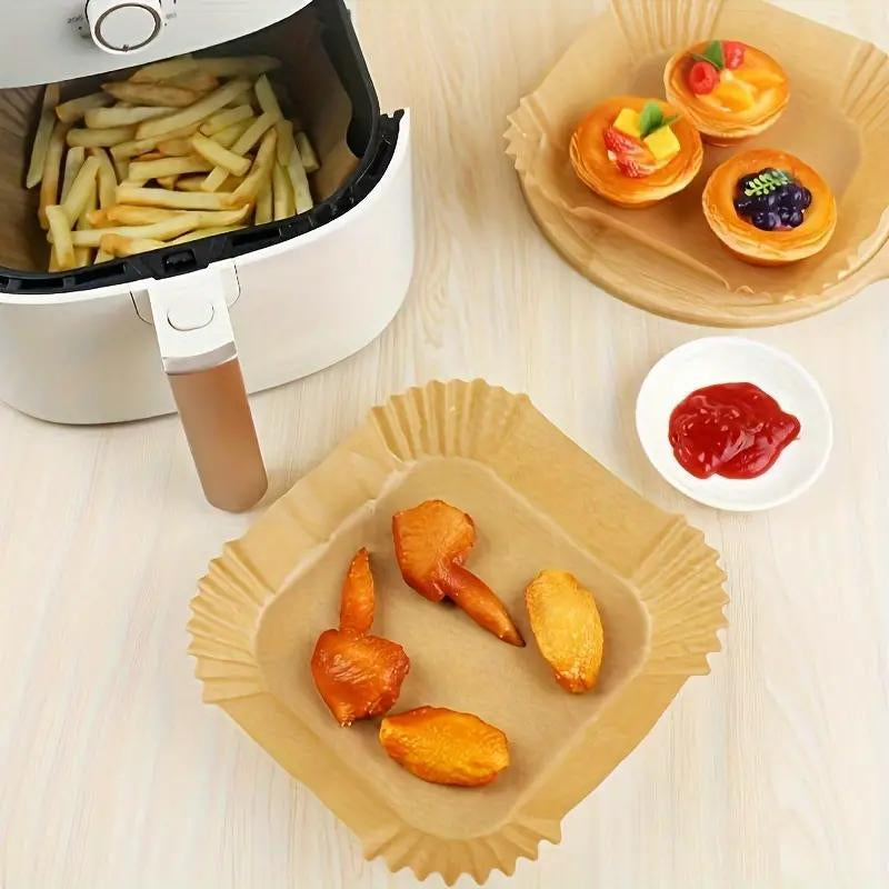 Kitchen Gadgets Air Fryer Disposable Paper Liner, 100Pcs Non-Stick Oil-Proof Waterproof Air Fryer Parchment Paper, Outdoor Multi-Purpose Parchment Paper Sheet for Baking, Roasting, Kitchen Accessories