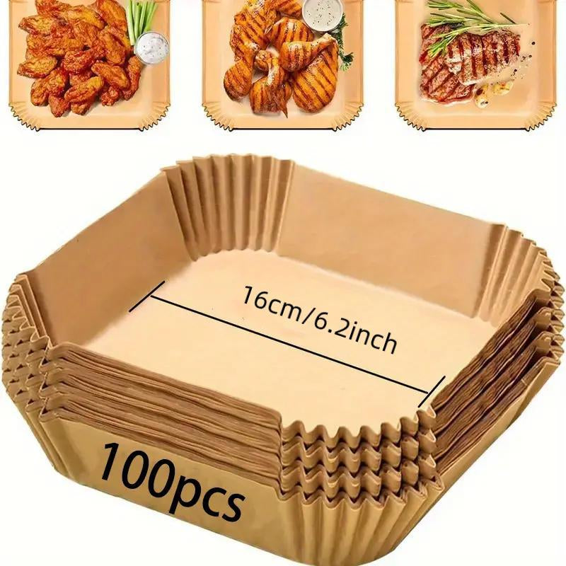 Kitchen Gadgets Air Fryer Disposable Paper Liner, 100Pcs Non-Stick Oil-Proof Waterproof Air Fryer Parchment Paper, Outdoor Multi-Purpose Parchment Paper Sheet for Baking, Roasting, Kitchen Accessories