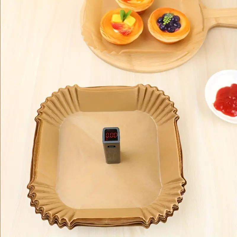Kitchen Gadgets Air Fryer Disposable Paper Liner, 100Pcs Non-Stick Oil-Proof Waterproof Air Fryer Parchment Paper, Outdoor Multi-Purpose Parchment Paper Sheet for Baking, Roasting, Kitchen Accessories