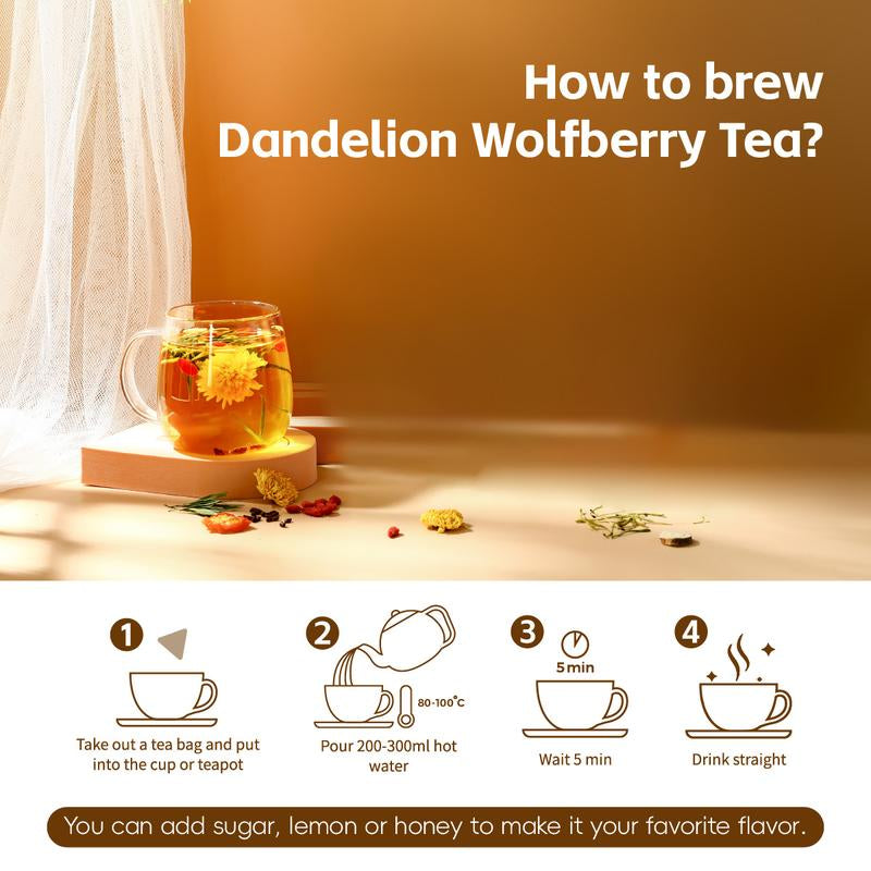 Dandelion Wolfberry Tea - Dandelion Goji Berry Tea - 100% Natural Dandelion Leaves & Roots | 150G per Pack | Caffeine Free